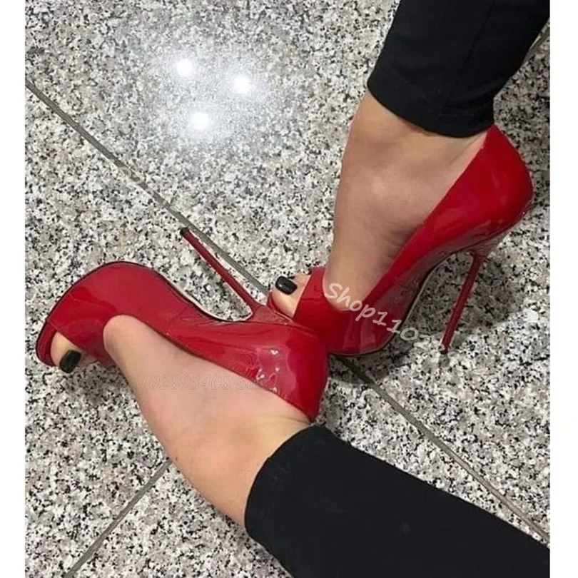 Décolleté a spillo con punta aperta rossa décolleté con tacco alto in pelle verniciata scarpe da donna décolleté per abiti da festa in stile