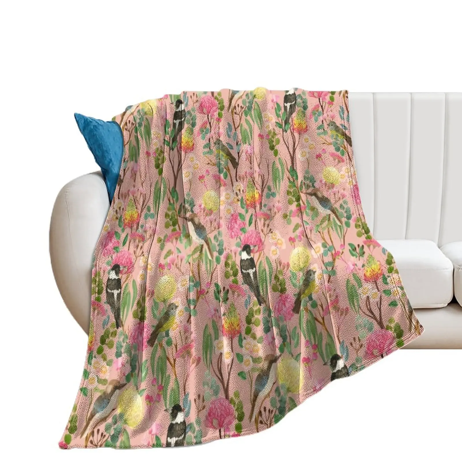 

Australian Birds and Blooms Native Flora Chinoiserie Throw Blanket Hairys Giant Sofa Hair Blankets