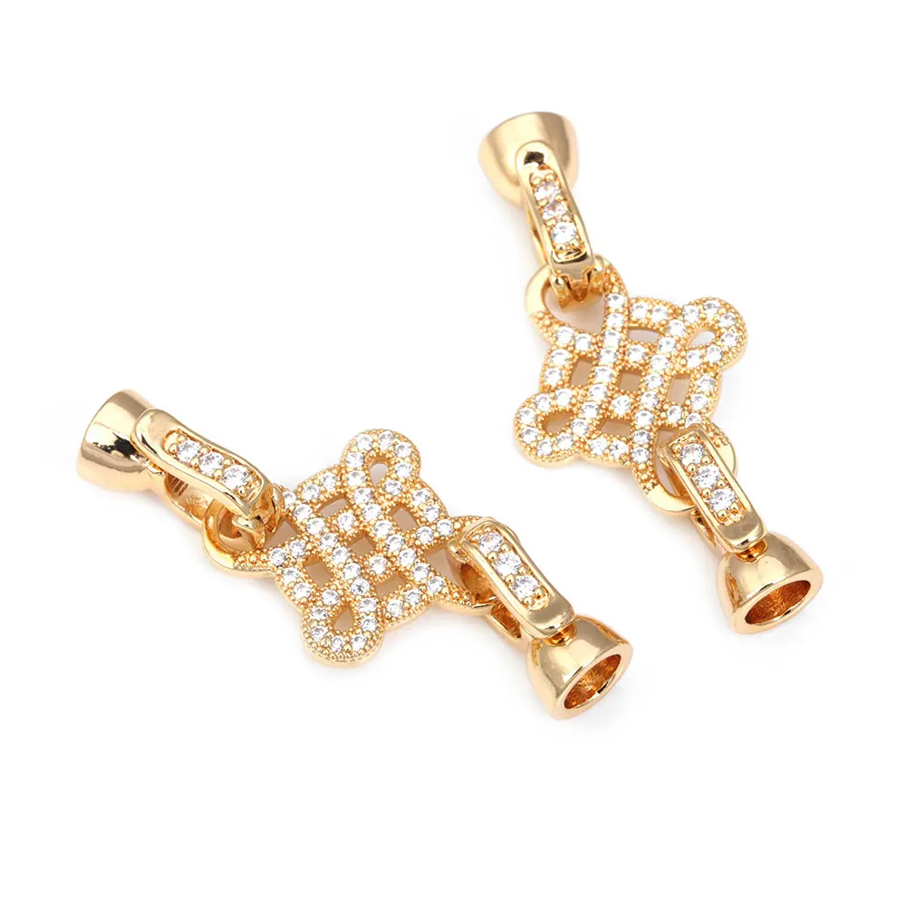 18K Gold Color Brass and Zircon Flower Round Bow-Knot Heart Connector for Necklaces Bracelet Clasps Jewelry Making Diy Findings image 3