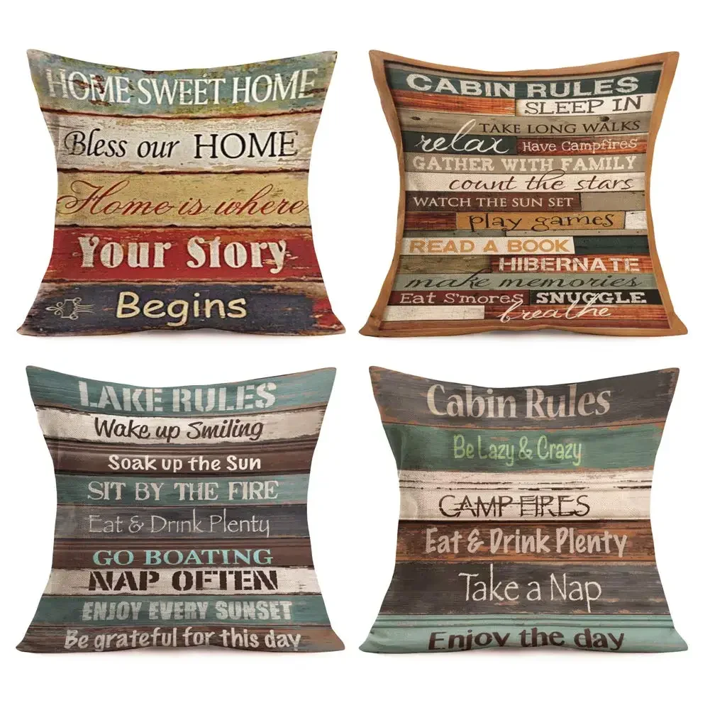 

Retro nostalgic style text printed linen pillowcase, living room sofa cushion cover, home decoration throw pillows 40x40