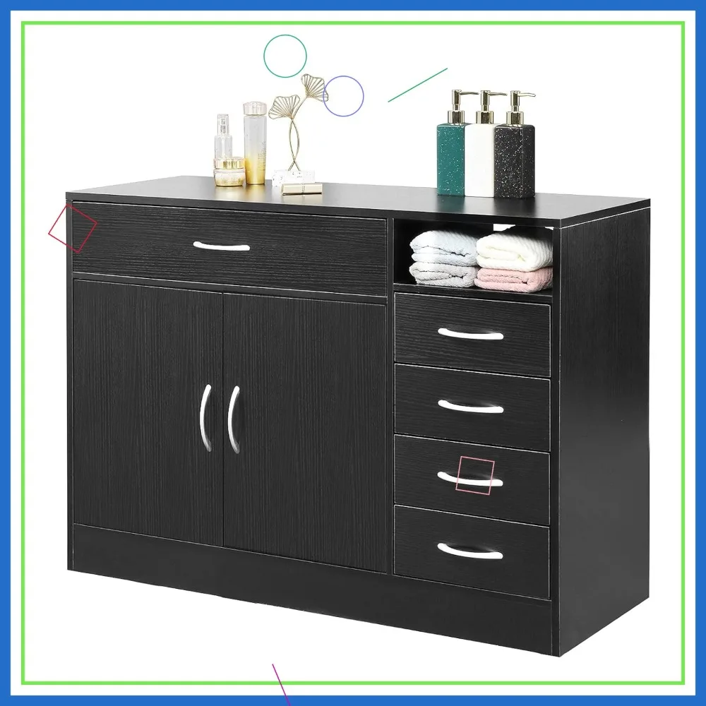 

Тумба для салона красоты с 5 ящиками и замком, черный органайзер для парикмахерской станции для инструментов и средств для волос