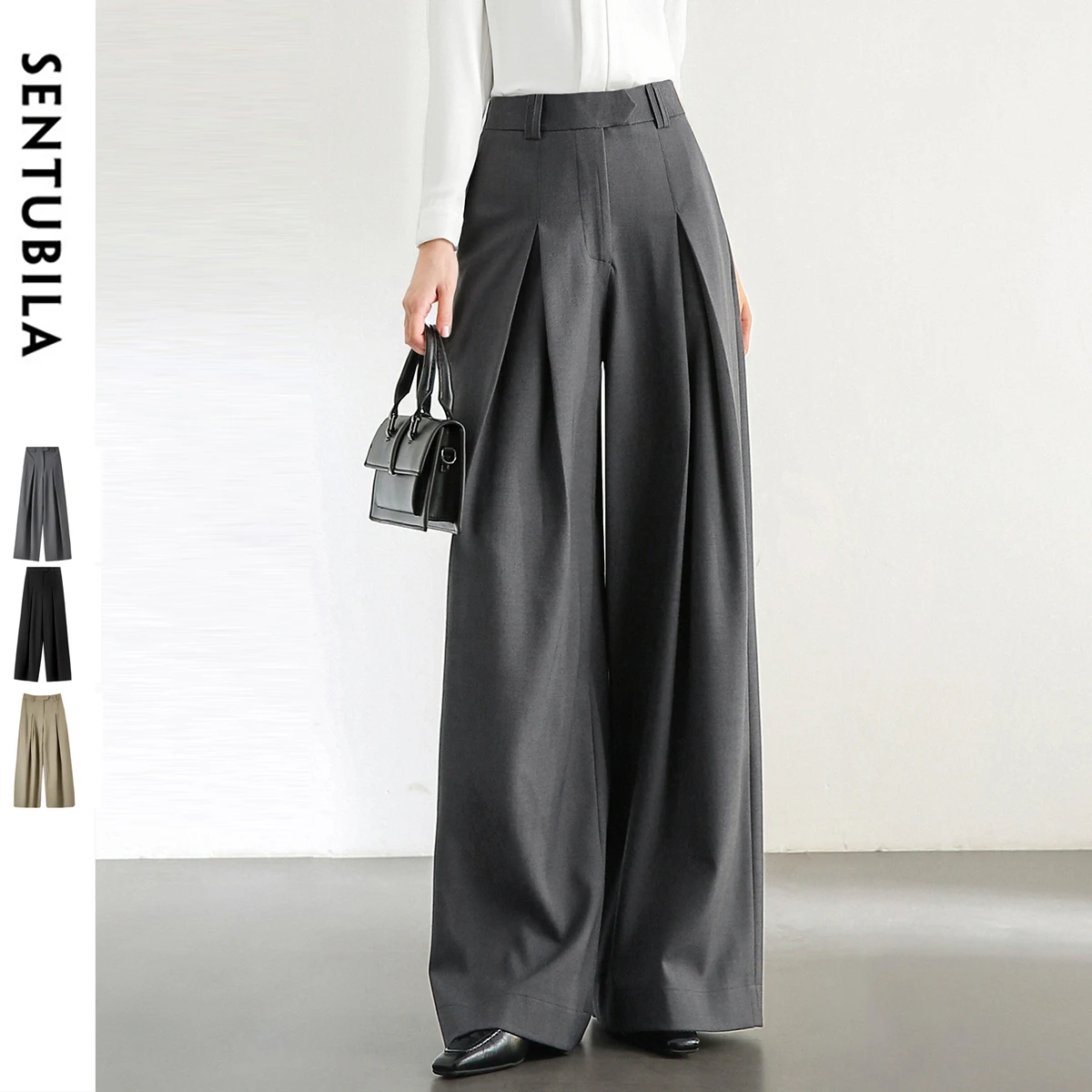 SENTUBILA Women Wide Leg Pants Office Lady Work Wear Trouser 2025 Spring Fashion Elegant Commute Full-length Pants 133K51993