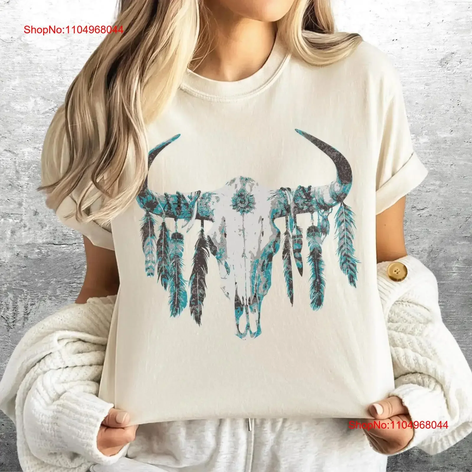 

Vintage Western T Shirt Boho Bull Skull Womens Cowgirl Trendy Oversize vintage Washed Soft graphic Comfortable streetwear