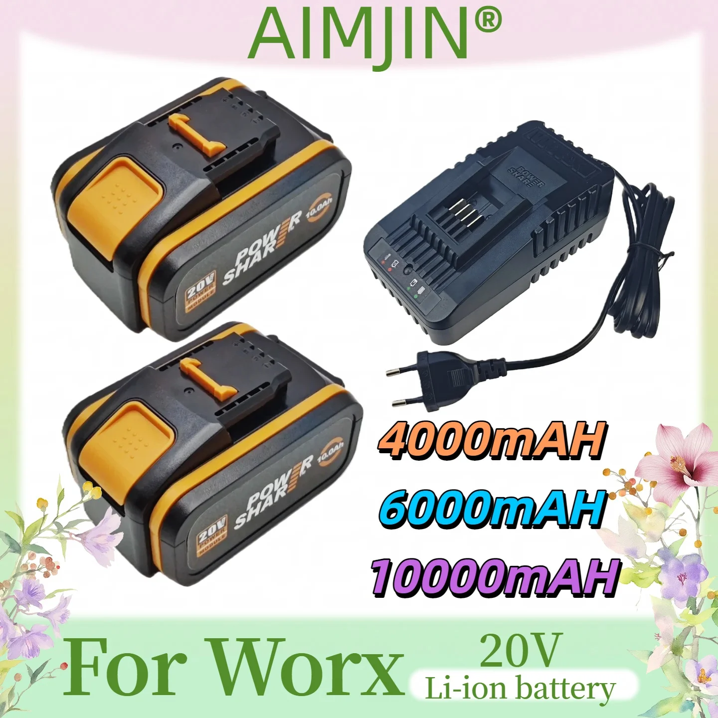 

20V 4.0/8.0/10Ah rechargeable lithium battery for power tools, suitable for Worx WA3553 35514