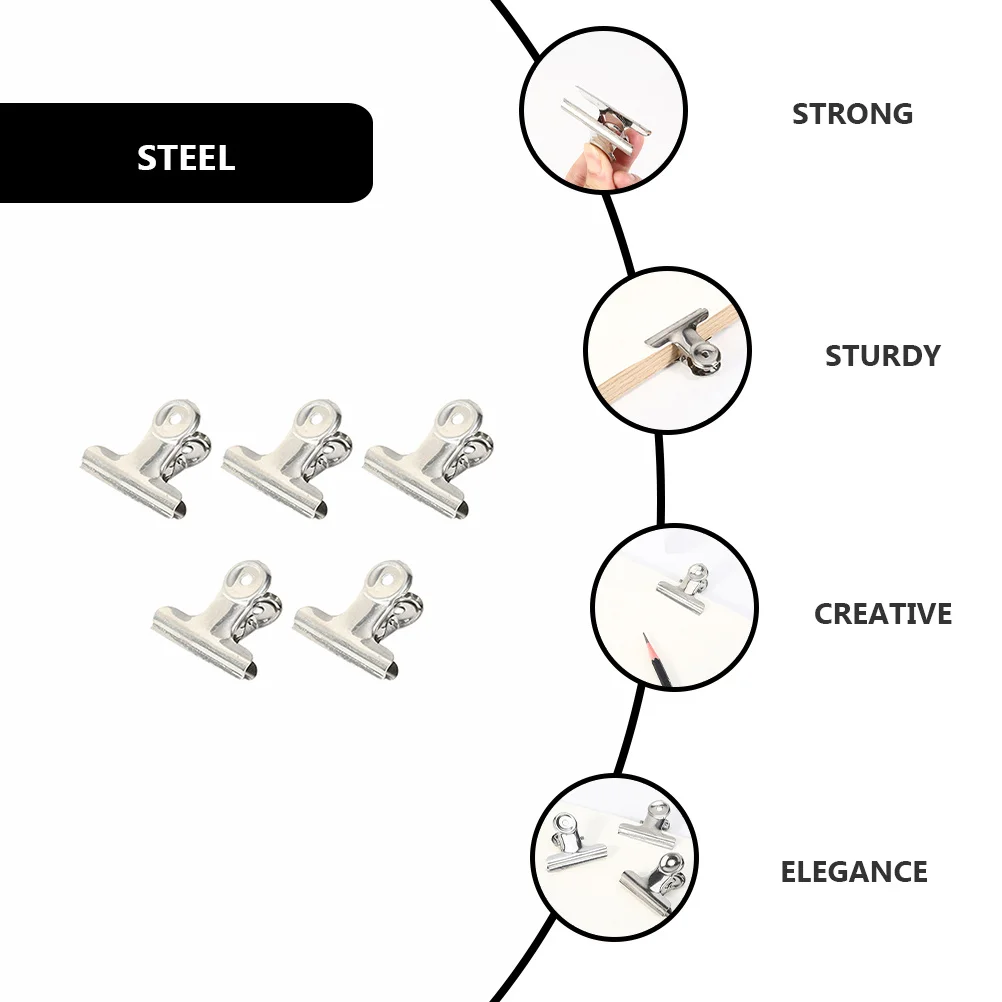 

5pcs Stainless Steel Drawing Board Clips Strong Sketch Clamps For Arts Supplies Office School Home Organization Metal