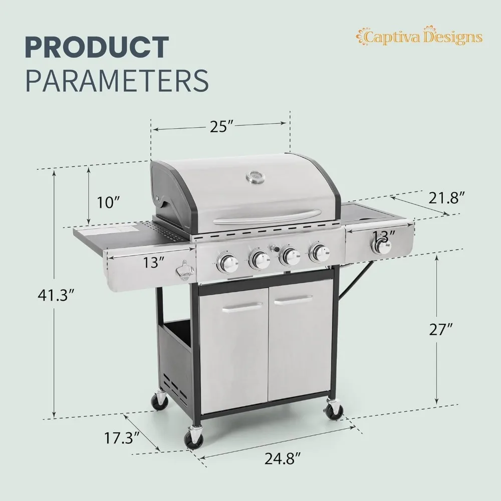 Imagem -06 - Captiva Designs-churrasqueira a Gás Propano Queimadores Queimador Lateral Grelhas de Ferro Fundido Esmaltado em Porcelana Saída de 42.000 Btu