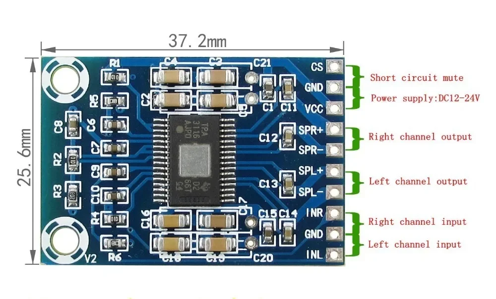XH-M562 Dual Channel Mini Digital Amplifier Board 2x50W 12V-24V DC D Class 50W+50W TPA3116D2 Power Amplifier for Audio Projects