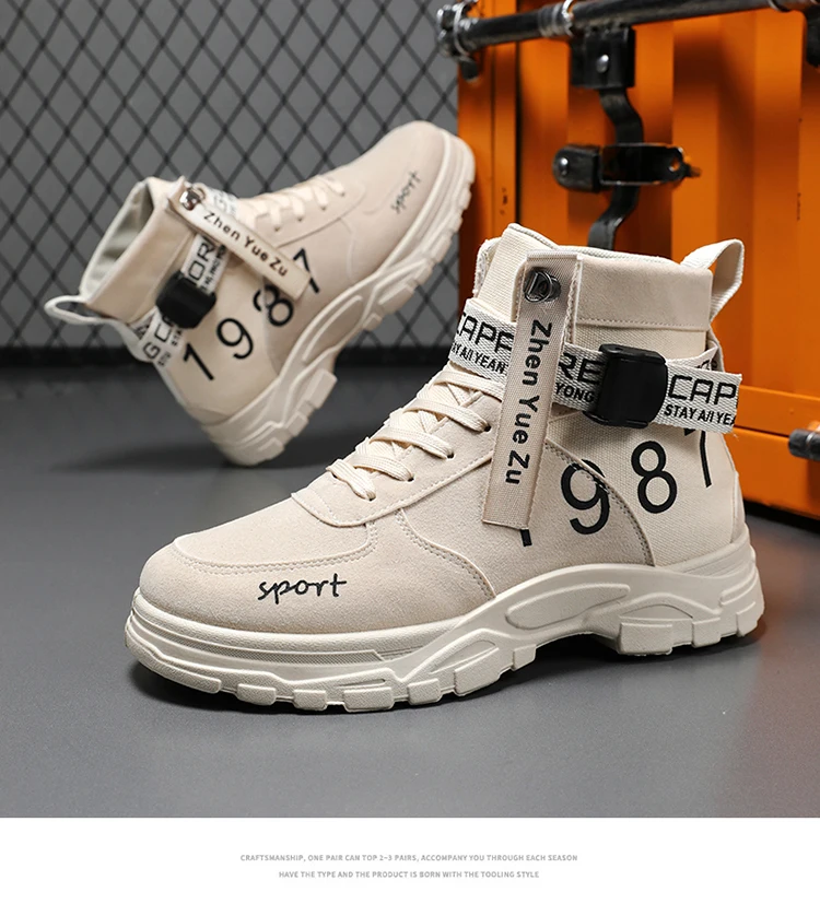 Herren Einfarbige High-Top Modische Vielseitige Outdoor-Wanderschuhe, Bequeme Rutschfeste Freizeitsportstiefel – Detail 13
