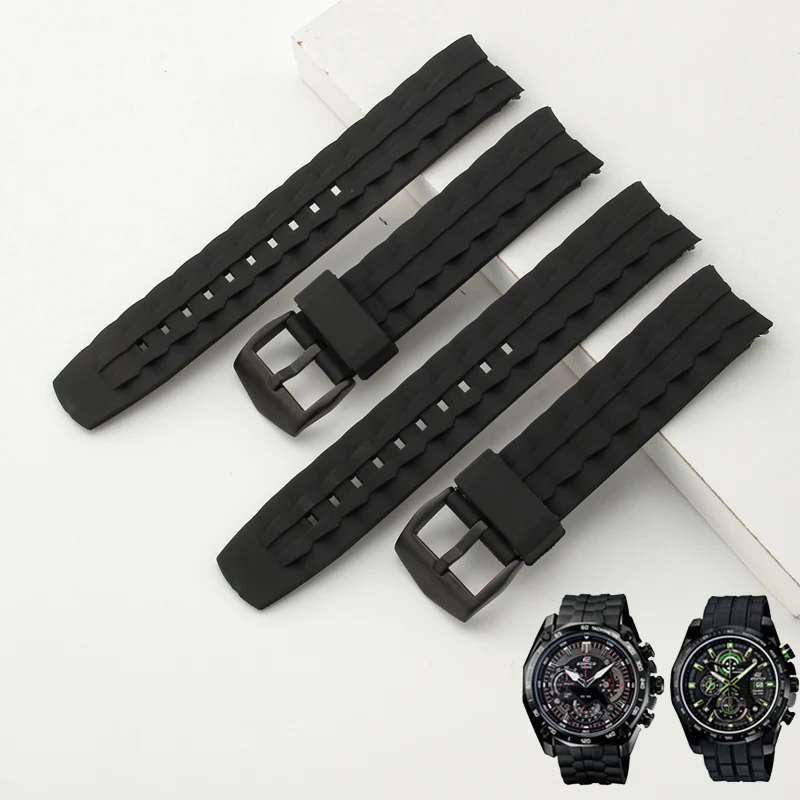 Rubber Watchband Watch Strap for Casio Edifice Series EF-550D Black Rubber Resin Watch Band Replace 22mm Wrist Band Bracelet