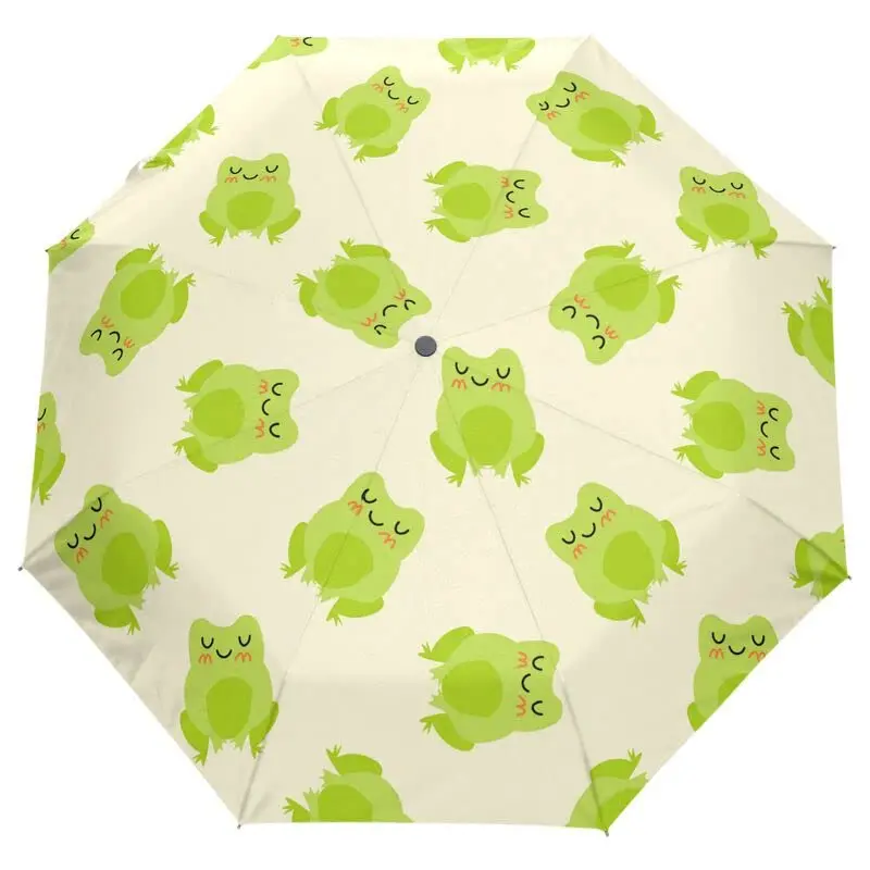 Lovely Tree Frog Folding Rain Sun Umbrella Tropical Animal Travel Umbrellas Compact Lightweight Windproof for Teens Students