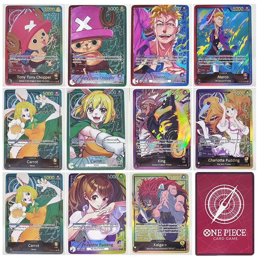 One Piece OP08 TCG Rare Leader Cards Kalgara Chopper Marco Carrot King Charlotte Pudding Sky Island Anime Collectible Cards