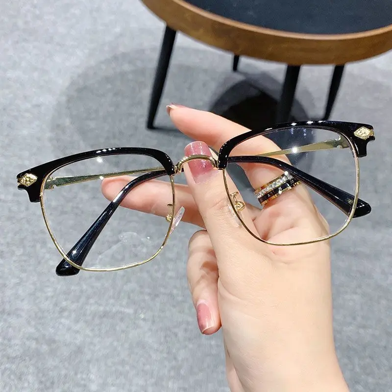 Shatar New Fashion Metal Half-frame Reading Glasses Men Women Big Face Widening Eye Protection Anti-Blue Light Business High-End