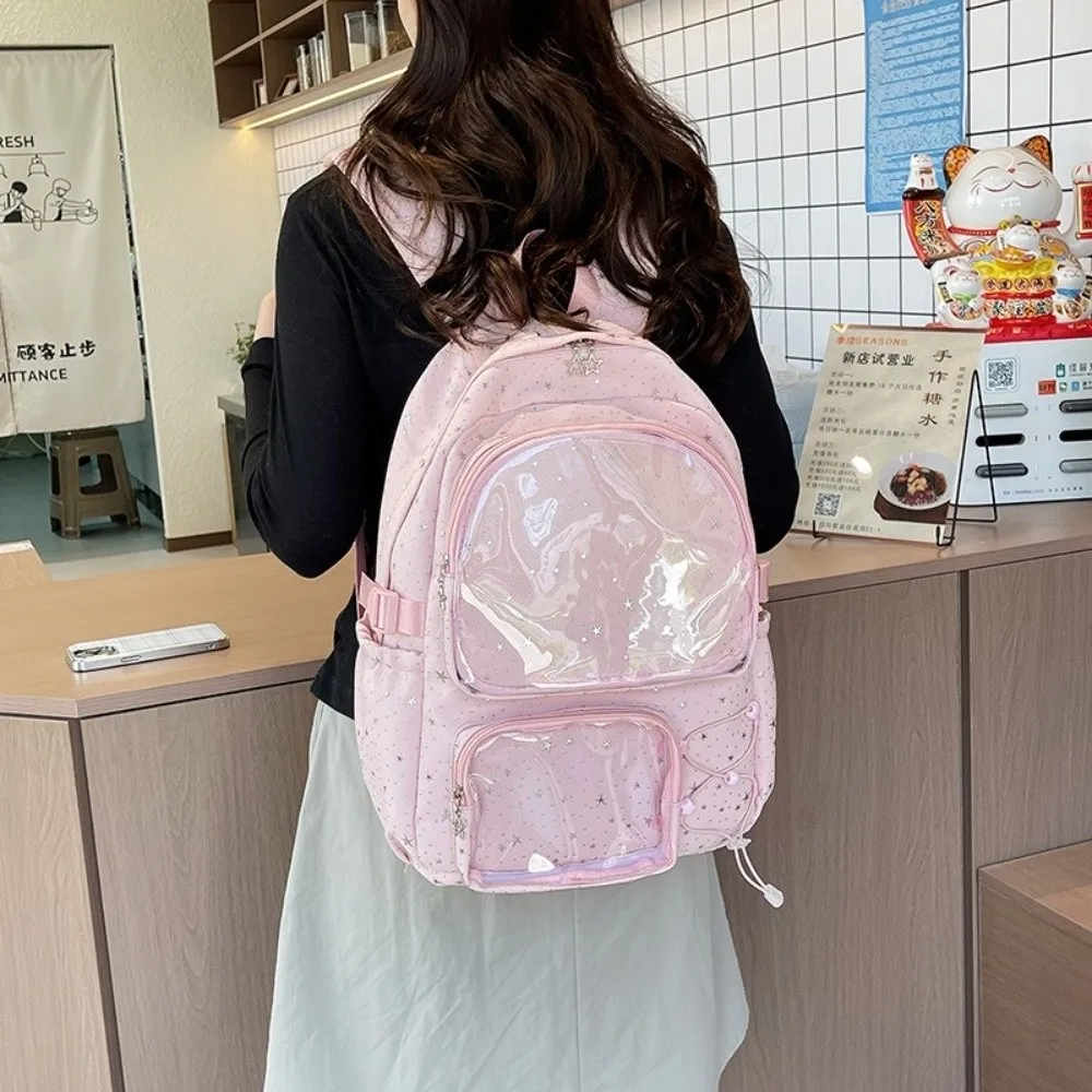 Cute Oxford Cloth Star Backpack Print Y2k Nylon Backpack Japanese Style Large Capacity Transparent Itabag School