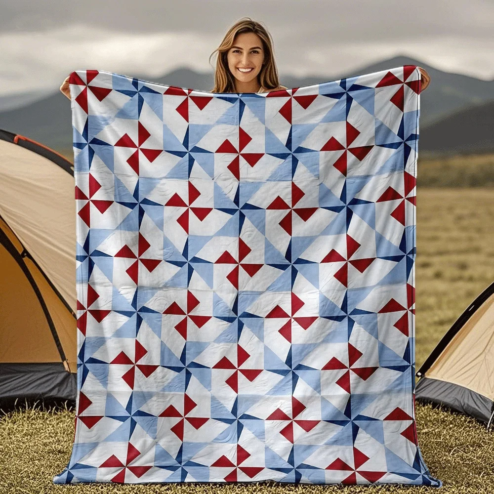 Red white and blue windmill pattern Flannel printed blanket suitable for all seasons suitable for living room office sofa travel