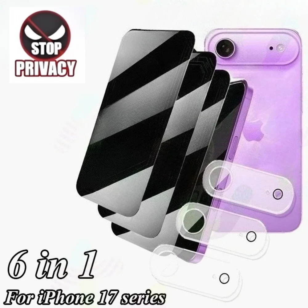 

6-in-1 Privacy Tempered Glass for iPhone 17 16 15 14 Pro Max Air 13 12 Mini Camera Lens Glass for iPhone 13 12 11 Pro 16 15 Plus