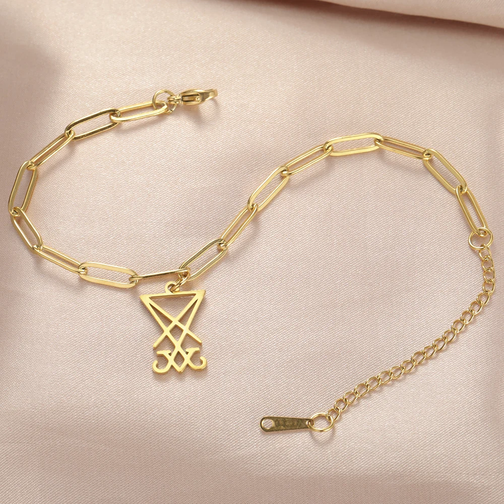 Stainless steel Satan cross symbol thick bracelet Gothic style accessories blessing gift for men and women