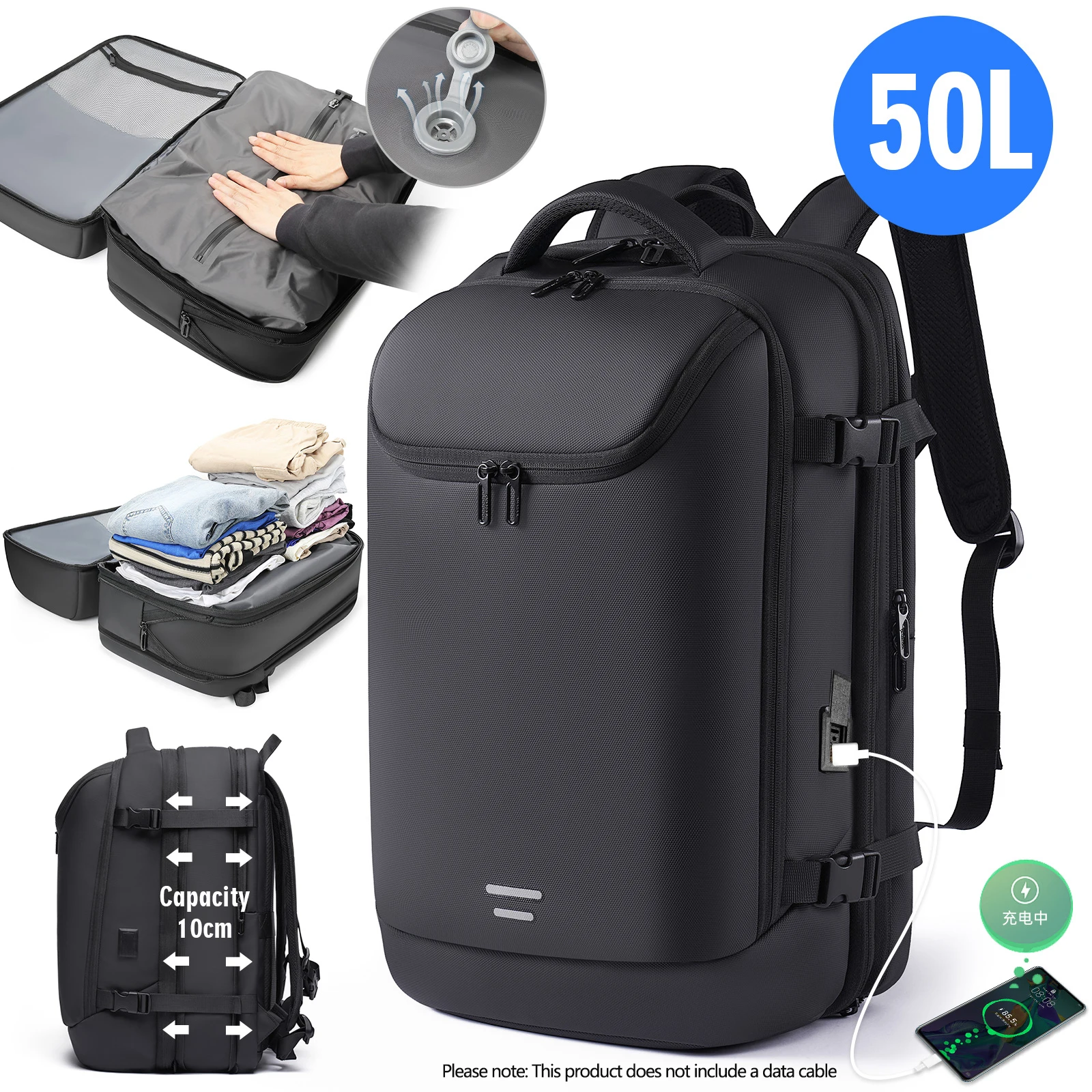 TANGCOOL Vacuum Compression Carry On Backpack 35-50L Expandable Fit 17.3 Laptop Waterproof Men Business Travel Luggage Bag