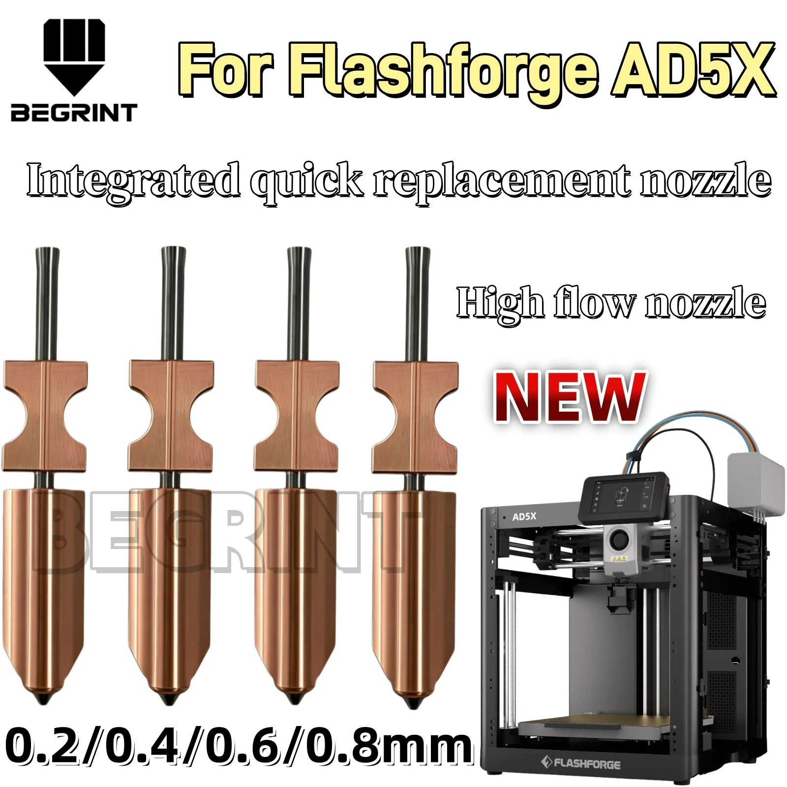 

Комплект улучшенных биметаллических сопел из закаленной стали Flashforge AD5X 0.25/0.4/0.6/0.8 мм, высокотемпературные, износостойкие, для 3D-принтеров