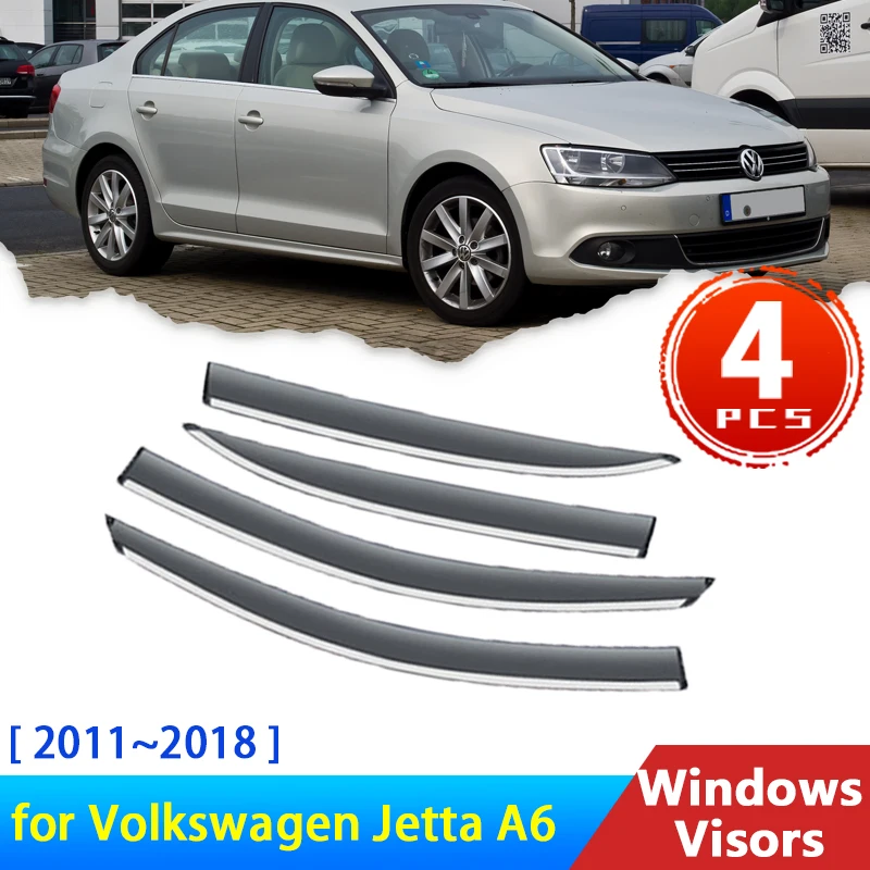 4x Deflectors for Volkswagen Jetta A6 6 Typ 1B 2011~2018 Vento Accessories Car Side Window Visors Rain Eyebrow Guards Windshield