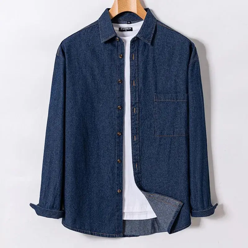 

New Faion Men's Denim irts Long Sve Elastic Cotton Ne Thiened Fce Autumn Special Wide Fit Men's irt