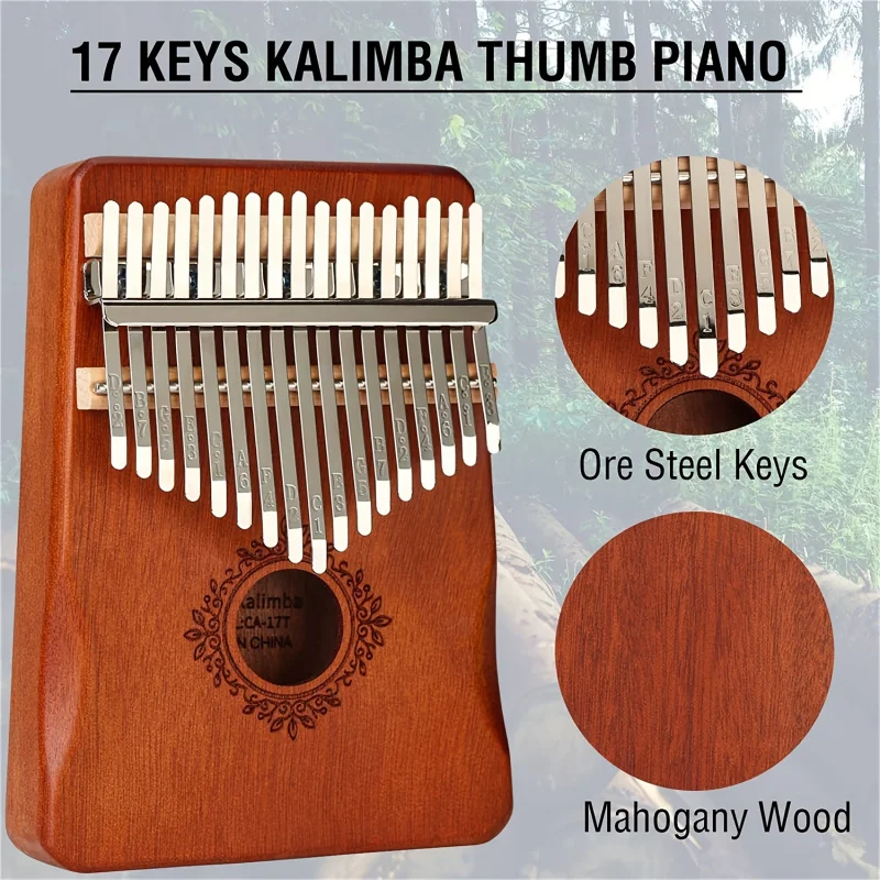 Custom.Kalimba Thumb Piano 17 Keys Instrument: Portable Mbira Finger Pianos Musical Gifts Beginners - Mahogany Wood Handheld