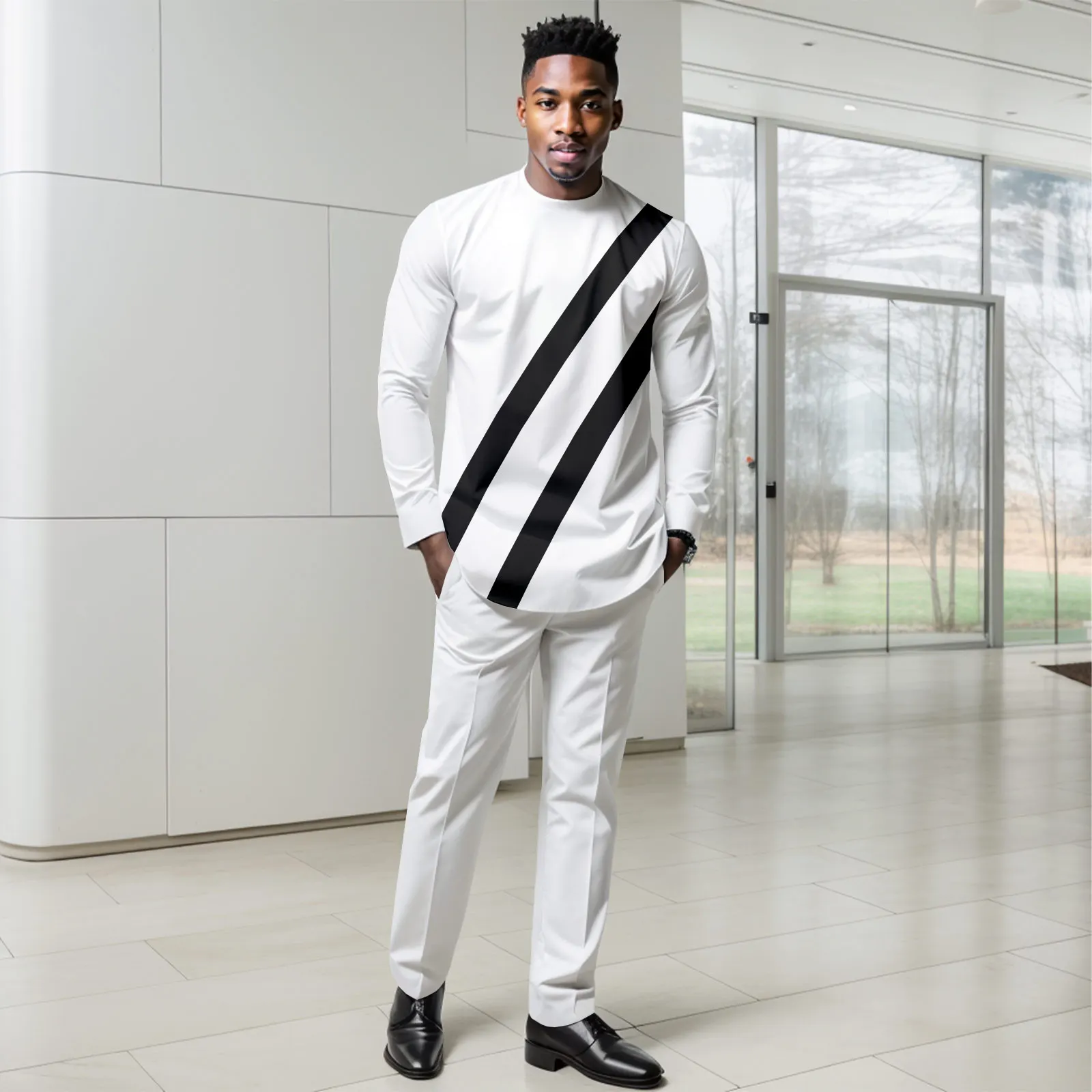 DBQ African Clothes for Men Patchwork Shirts and Slim Pants 2 Piece Casual Set Dashiki Clothes 41054