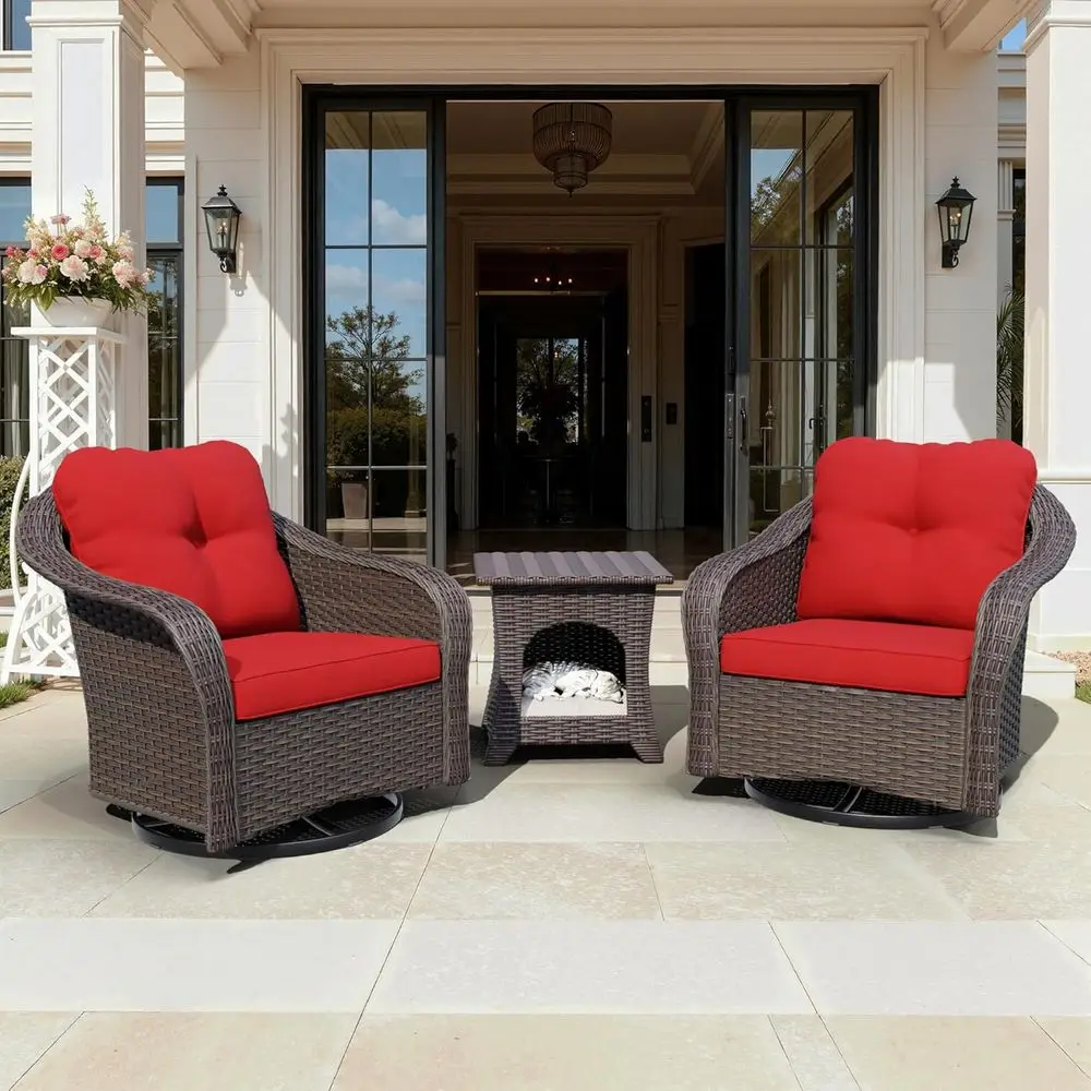 

Wicker Swivel Rocking Chairs Set 2 with Storage Side Table - Outdoor Brown Wicker Swivel Glider Chair Outdoor Rocking Chair with