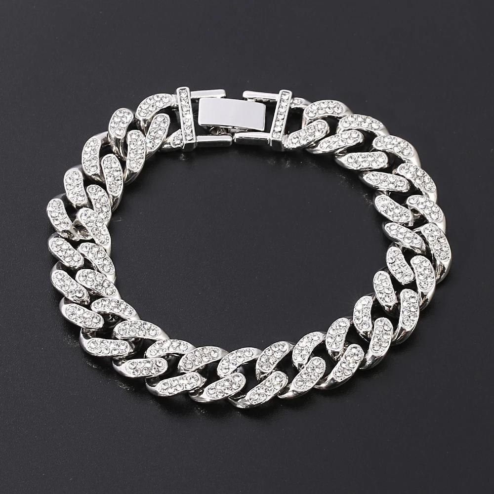 Iced Out Bracelet New Fashion Delicate Luxury Cuban Chain Bling ferrous Silver Color Trendy Exquisite Jewelry Men Women Hip Hop