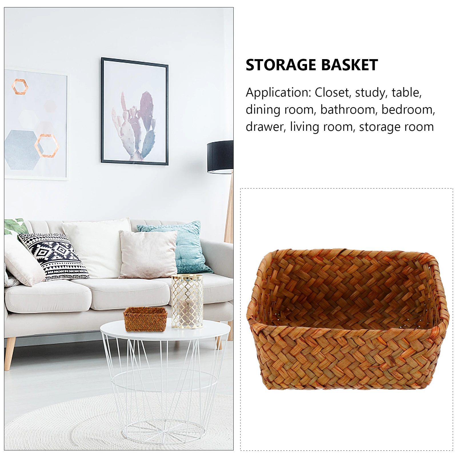 

Simple Basket Storage Boxes Decorate Natural Material Laundry Wicker Seaweed Woven Small Bathroom
