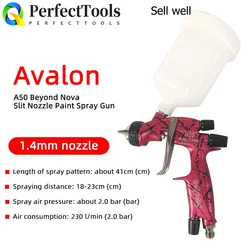 Avalon-pistola de pulverización de pintura para coche, pulverización de alta atomización, boquilla en forma de U, calibre 1,4, olla superior