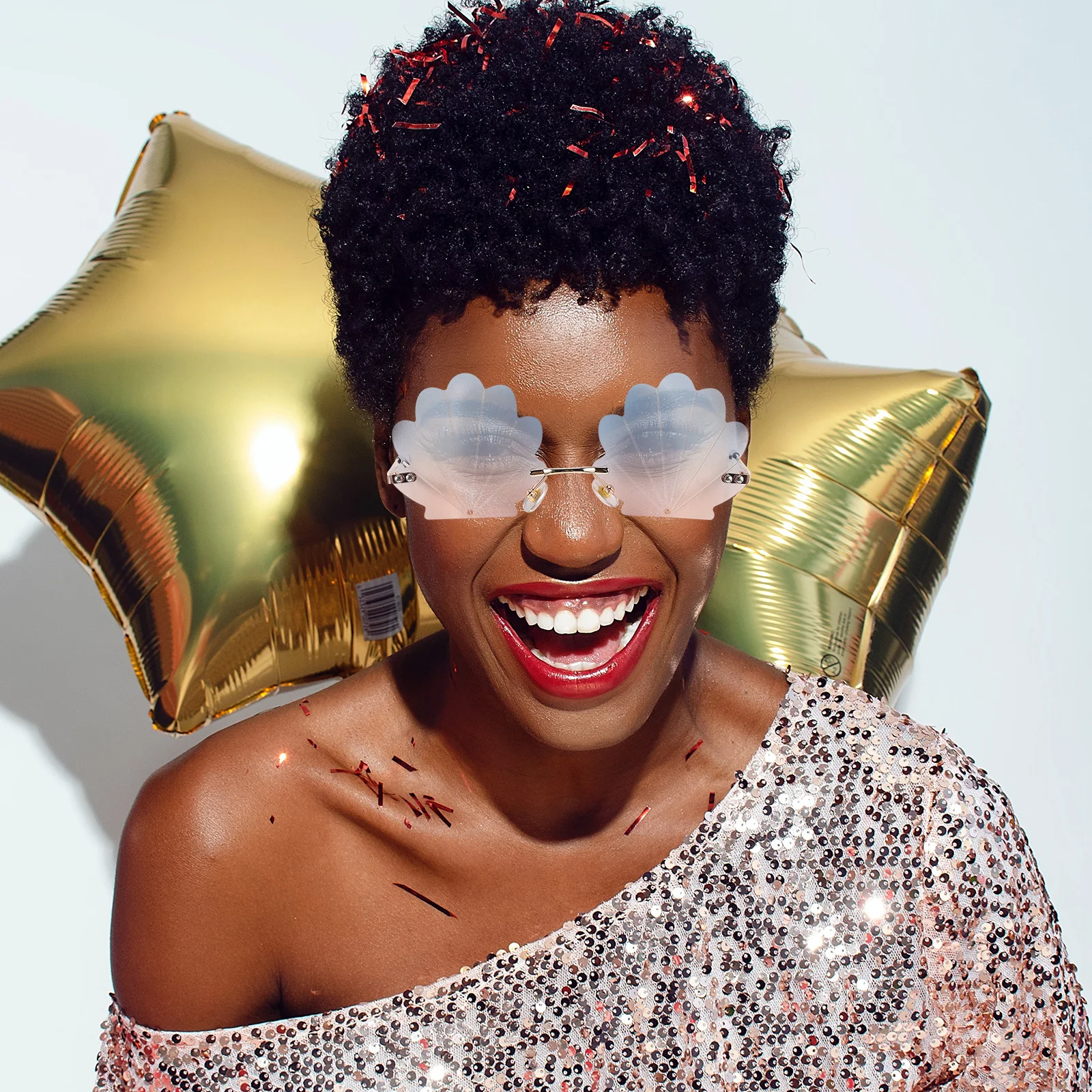 

Seashell Sunglasses Gold Frame Rimless Funny Party Favor Sunglasses for Women Cool Frameless Colored Glasses Fun Glasses