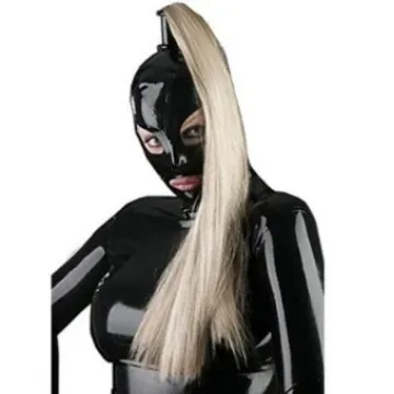 Latex Rubber Mask Headgear with Wig Sexy Erotic Adult Cosplay Latex Hood Back Zipper for Halloween Party Costumes Masks Headgear