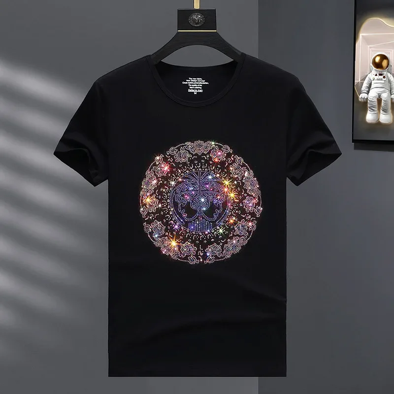 

Plus Size 8XL Fashion Rhinestones T Shirts Men Clothing Summer Casual Short Sleeve O Neck Slim T-shirt Man Camisetas De Hombre