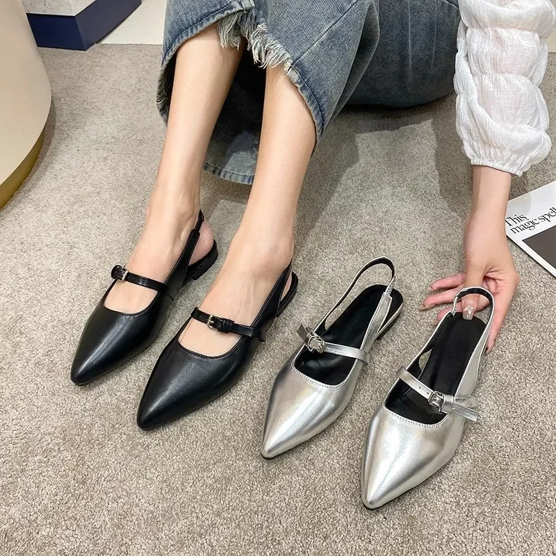 2024 Hot Sale Female Shoes Closed Toe Women's Sandals Daily Dress Sandals Women Pointed Toe Slip on Buckle Low Heel Ladies Shoes image 4