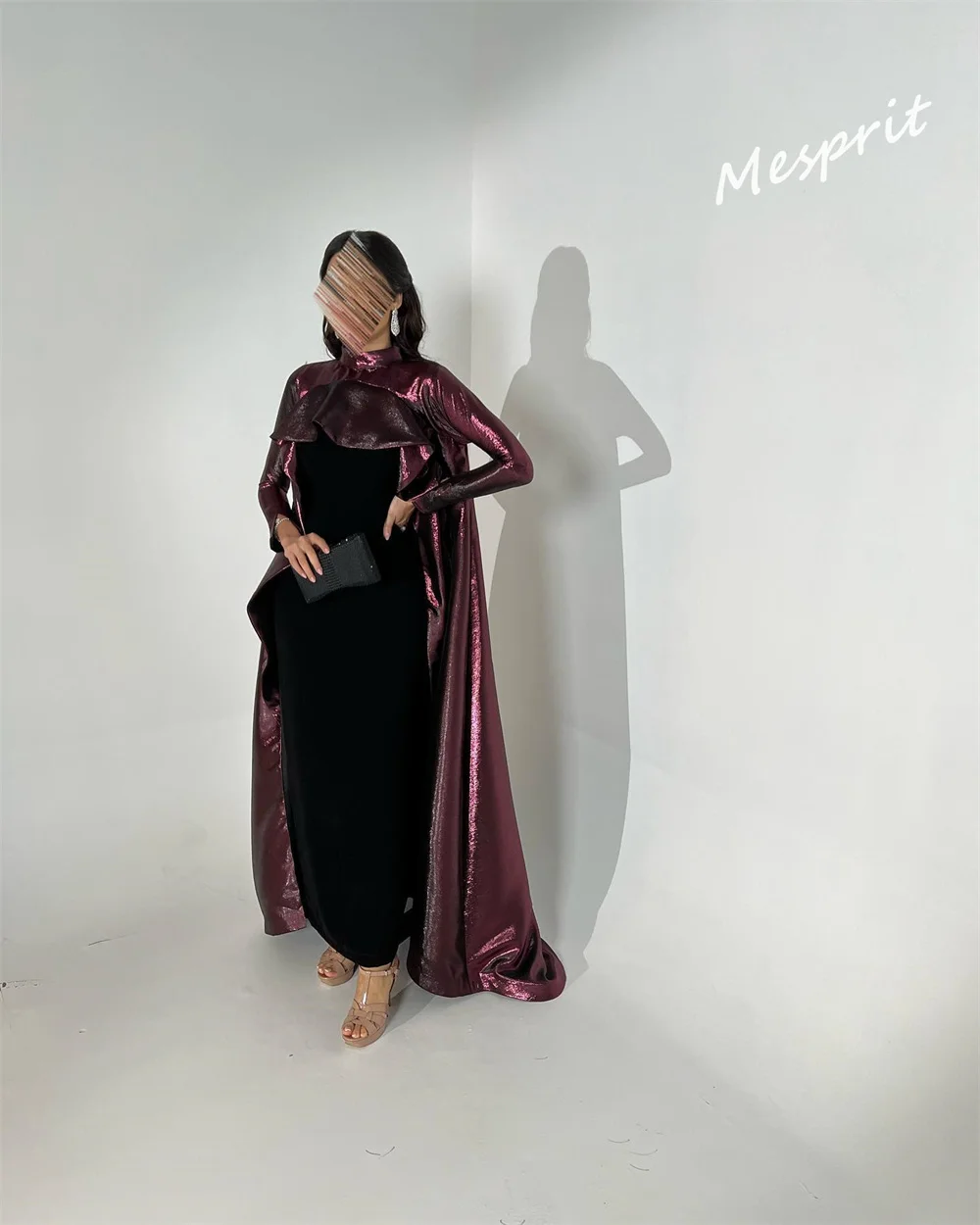 Exquisito vestido de noche largo hasta el suelo con cuello alto, estola drapeada, terciopelo personalizado, Arabia Saudita es