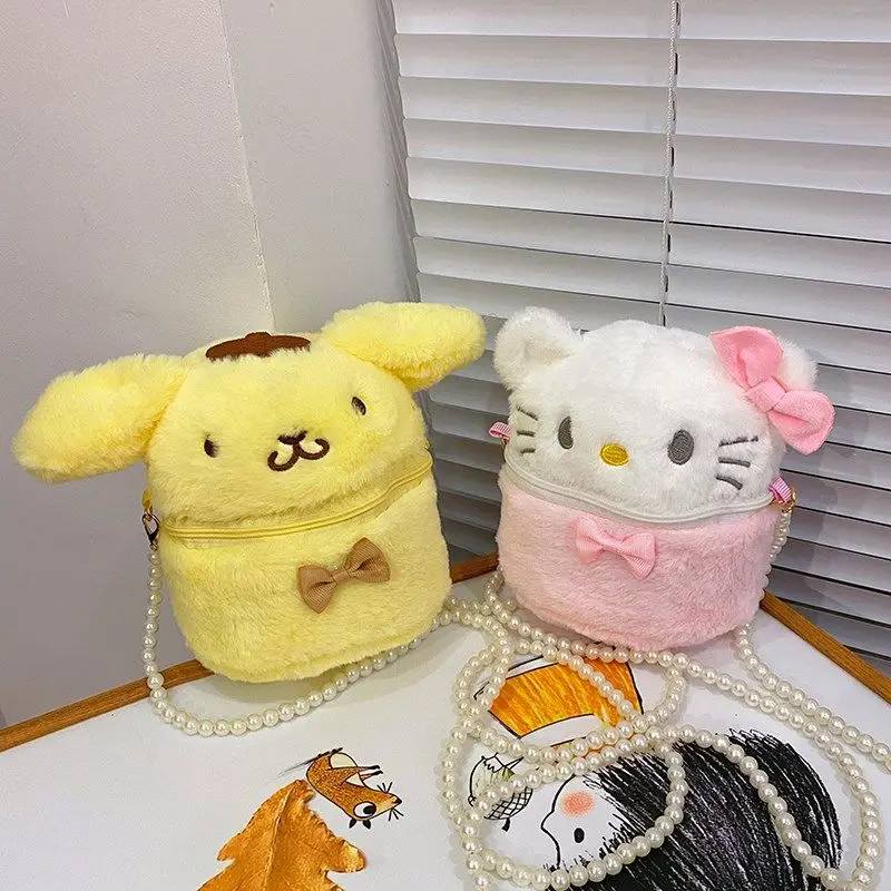 Sanrio Kuromi Melody Bag borsa rotonda con catena di perle Cinnamoroll Babycinnamoroll borsa portaoggetti per cuffie borsa portamonete in peluche