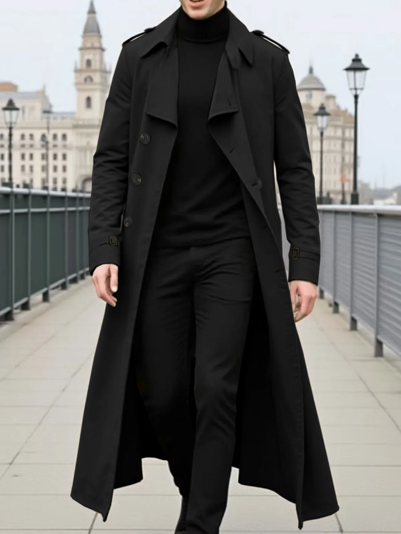 Men's Jacket Spring Autumn Thin Trench Coat Double-Breasted Warm X-Long Lightweight Jacket Fashionable Wear Blazer Streetwear