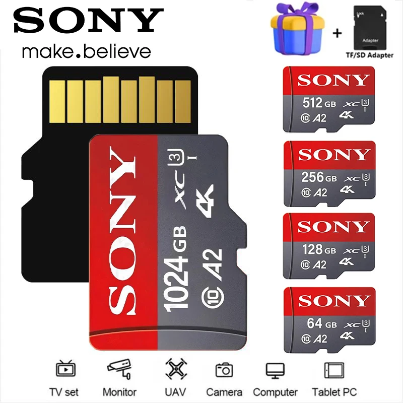Карта памяти Sony TF 1 ТБ Высокоскоростная карта Micro SD 128 ГБ 1 ТБ 512 ГБ 256 ГБ A2 U3 V30 SD TF флэш-карты для телефона Xiaomi Компьютер