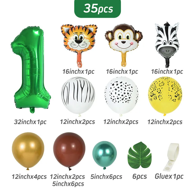 

35Pcs/Set Jungle Animal 0-9 Number Balloons Boys Birthday Party Decorations Animal Foil Balloons Kids Gifts Baby Shower Supplies