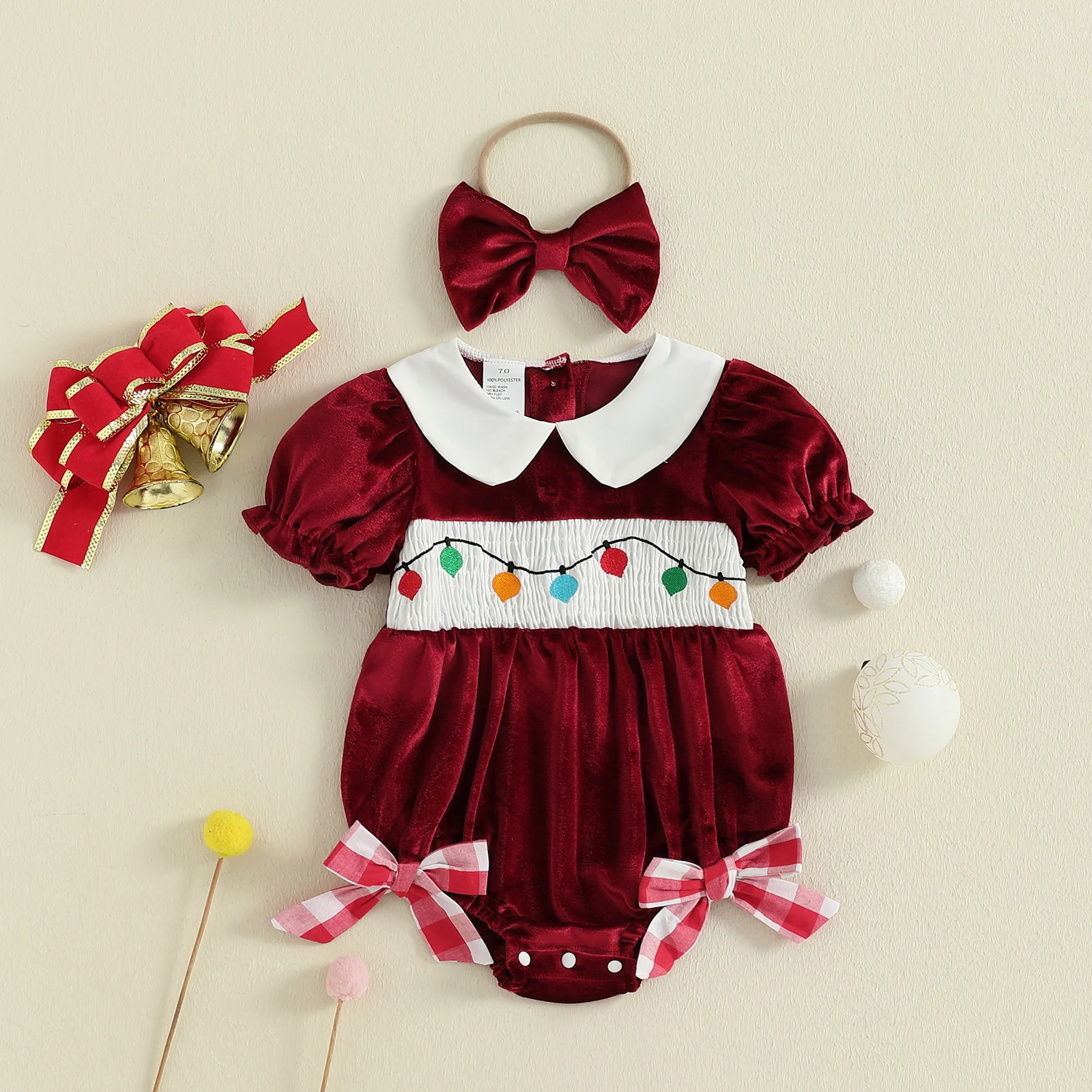 

Рождественский наряд для маленьких девочек, бархатный комбинезон с пузырьками для новорожденных, винтажный одинаковый наряд для сестры