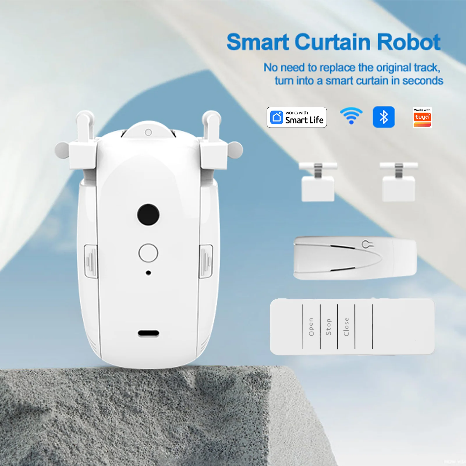 Smart curtain robot Works with Tuya WiFi /Bluetooth remote control Smart curtain controller App control  TU orbit Alexa Google 