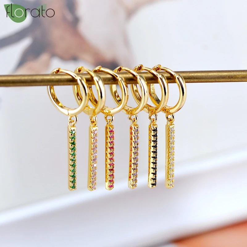 

925 Sterling Silver Needle Multicolor Zircon Small Hoop Earrings for Women Fashion Pendant Piercing Earrings Jewelry Wholesale