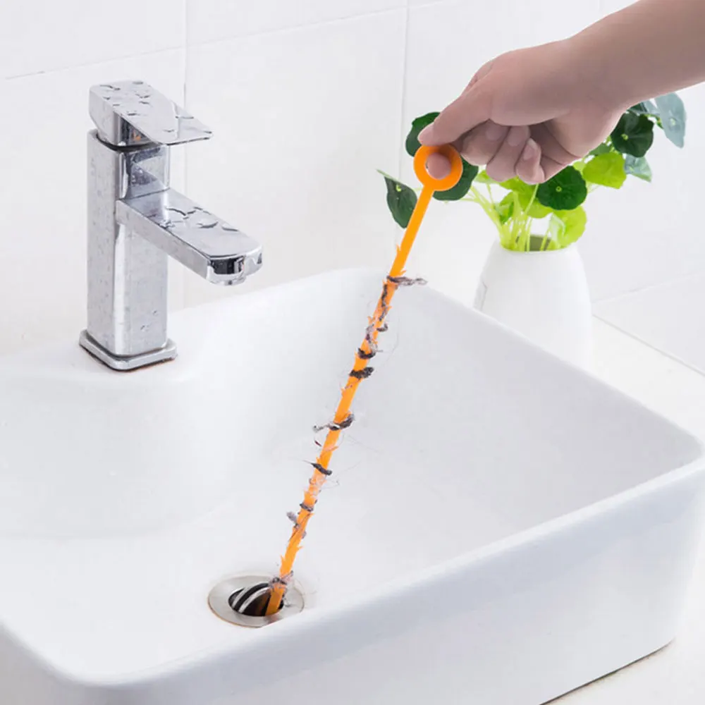 5PCS Sink Snake Drain Clog 20 Inch Remover Flexible Drain Auger Hair Cather Plumbing Snake Plastic Sink Hair Cleaner Tool for