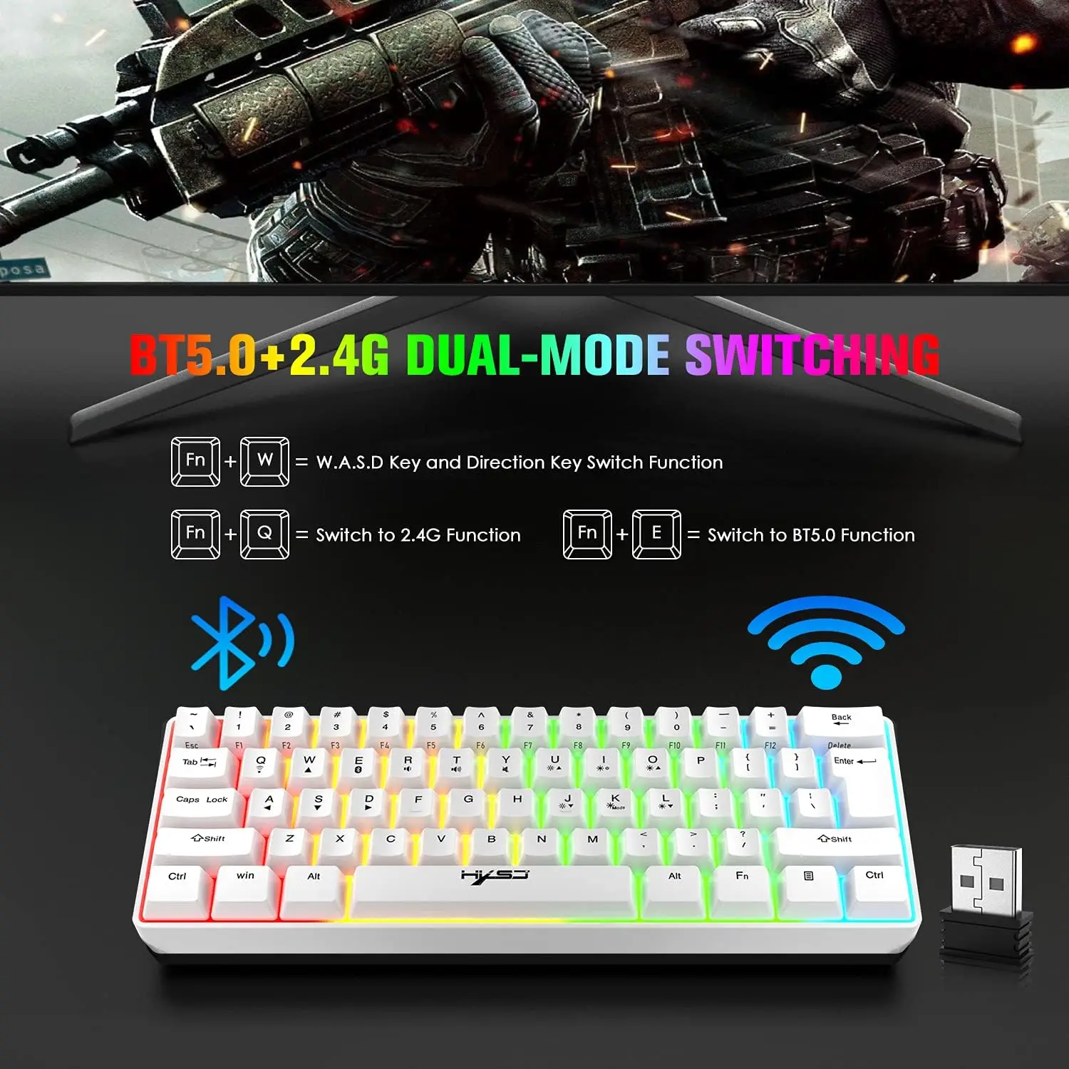 MAMNASNAKE-Clavier et souris de jeu sans fil L500, sensation mécanique, Bluetooth 5.1, mode touristes sans fil 2.4G