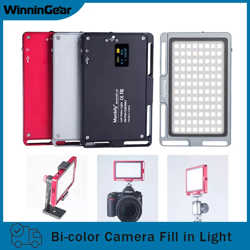 Manbily MFL-03 LED Lighting Panel Bi-Color 3000K-6500K Dimmable Portable Camera Video LED Light Photography Lighting