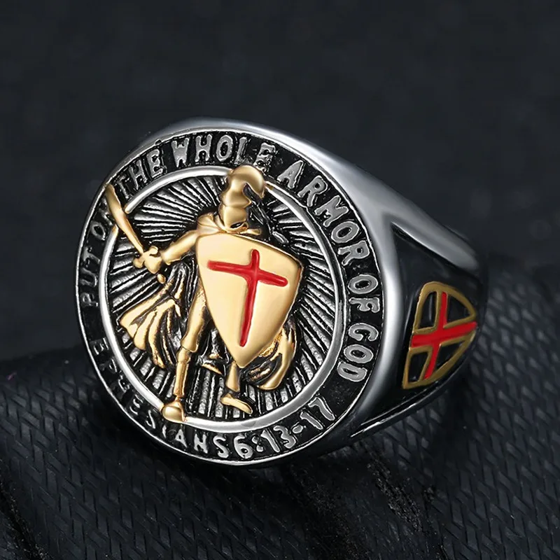 Knights Templar Carving Vintage Stainless Steel Rings for Men Trendy Cool Hiphop Titanium Finger Bands Masculine Accessory New