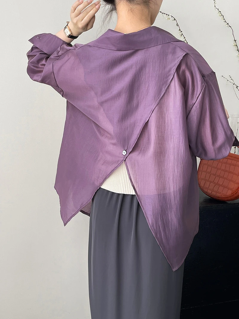 

Винтажные шелковые рубашки с длинными рукавами, женские весенние рубашки 2025 года, свободная рубашка из лиоцелла с отложным воротником, женская элегантная солнцезащитная блузка на пуговицах