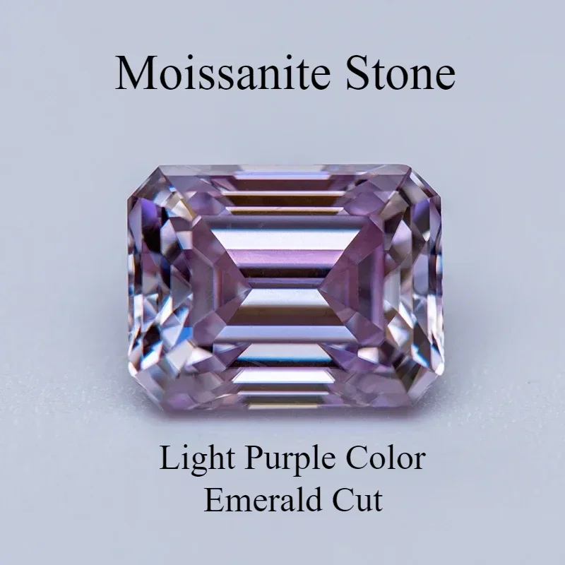 

Moissanite Diamond Light Purple Color Emerald Cut Lab Grown Gemstone Woman Charms Advanced Jewelry Making With GRA Certificate