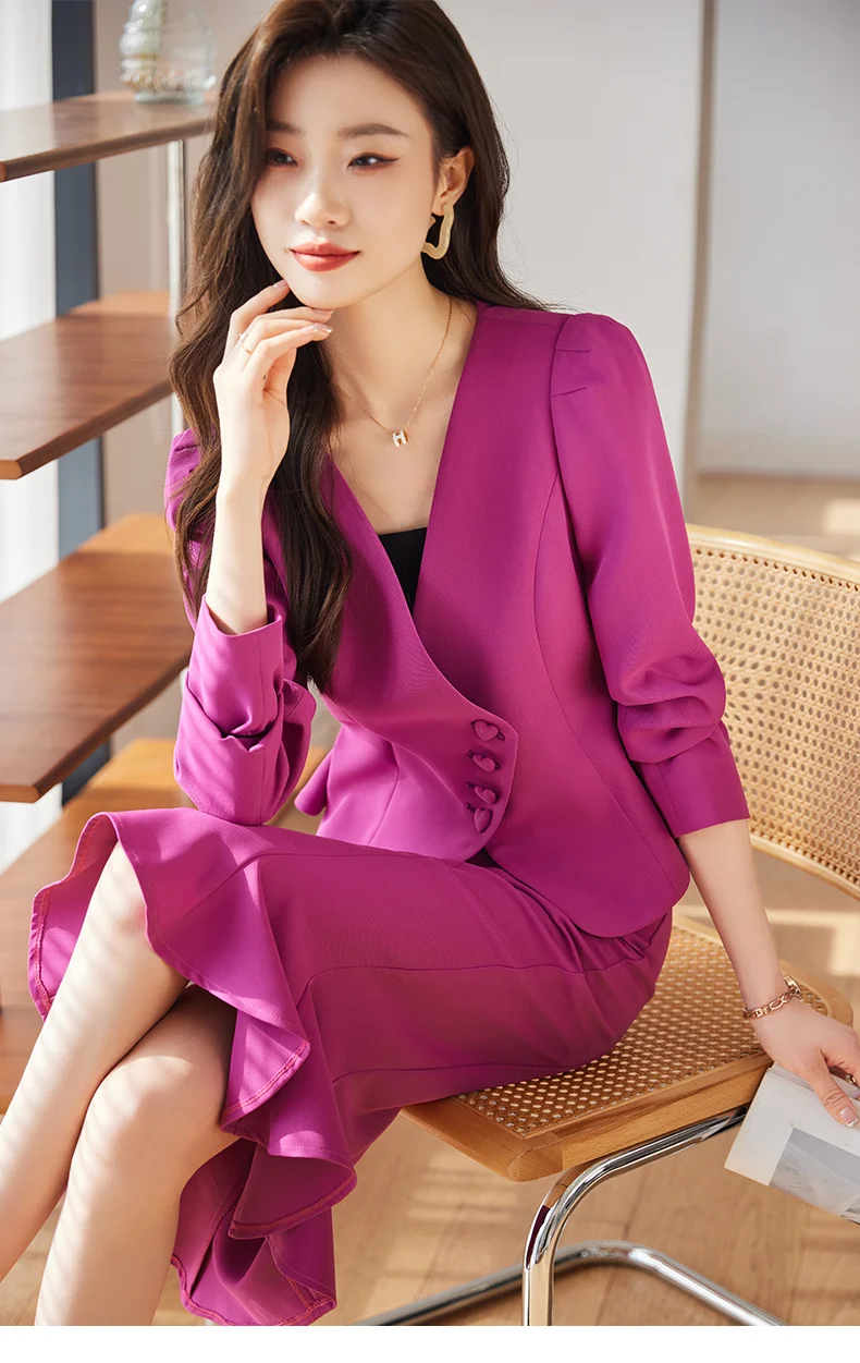 Fashion Blazer Women Business Suits Skirt and Jacket Set Jackets Office Ladies Work Beauty Salon Uniform