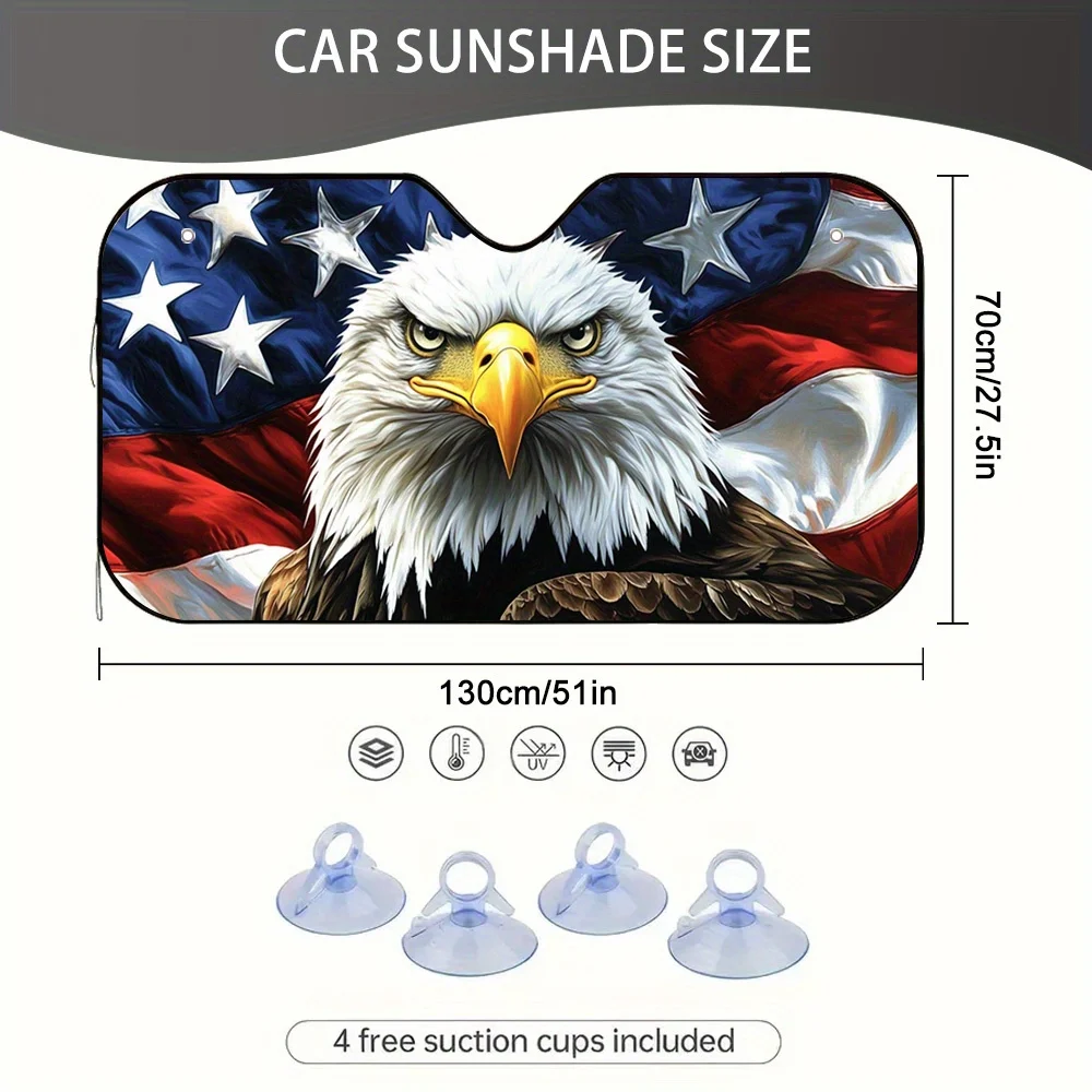 1pc Eagle Over American Flag Car Sun Visor, perfect for daily commutes, helps reduce sunlight exposure and keeps the car cool.
